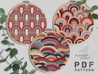 Rainbow cross stitch pattern PDF, Boho cross stitch bundle, Easy cross stitch pattern, Abstract cross stitch