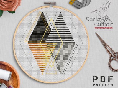 Geometric cross stitch pattern, Modern cross stitch pattern PDF, Easy cross stitch pattern, Minimal cross stitch, Scandinavian, Triangle