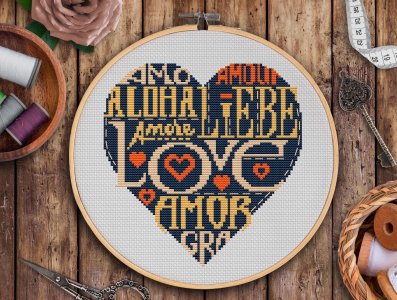 Denim heart cross stitch, Valentines cross stitch pattern, Love cross stitch, Embroidered heart, Easy cross stitch chart