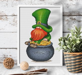 St. Patrick&#39;s Day cross stitch, Gnome cross stitch, Irish cross stitch pattern PDF, Leprechaun cross stitch chart