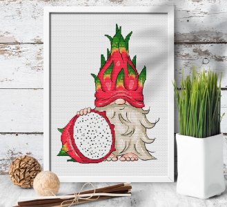 Gnome cross stitch, Dragon fruit cross stitch, Tropical fruit cross stitch pattern PDF, Counted cross stitch chart