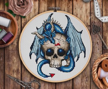 Skull cross stitch, Dragon cross stitch pattern PDF, Creepy Cute cross stitch, Scary cross stitch, Counted Cross stitch chart