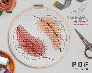 Feathers cross stitch, Boho cross stitch pattern PDF, Mid century cross stitch, Easy cross stitch pattern, Contemporary