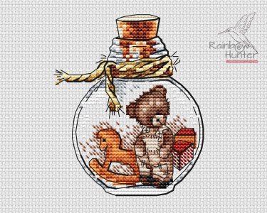 Toy bear cross stitch pattern PDF, Bottle cross stitch, Small cross stitch, Kids room xstitch, Cute embroidery, Mini cross stitch chart