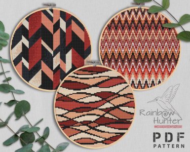 Boho print cross stitch pattern, Mid century cross stitch bundle, Easy cross stitch, Geometric cross stitch chart