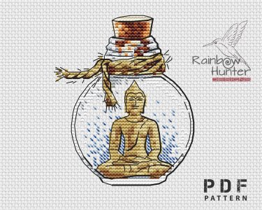 Buddha cross stitch pattern, Bottle cross stitch, Small cross stitch, Mini cross stitch chart, Zen pattern, Meditation