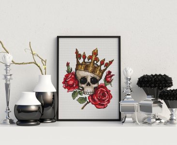 Skull with roses cross stitch pattern PDF, Crown cross stitch, Flower cross stitch pattern, Counted Cross stitch chart, Victorian, Creepy