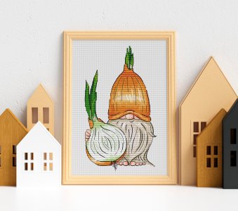 Gnome cross stitch pattern, Onion cross stitch, Vegetable cross stitch pattern PDF, Counted cross stitch chart, Garden gnome