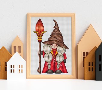 Gnome girl cross stitch PDF, Gnome witch cross stitch pattern, Gnome wizard cross stitch, Counted cross stitch chart, Magic broom