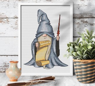 Gnome wizard cross stitch, Gnome cross stitch pattern PDF, Magician cross stitch, Counted cross stitch chart, Gnome mage, Warlock