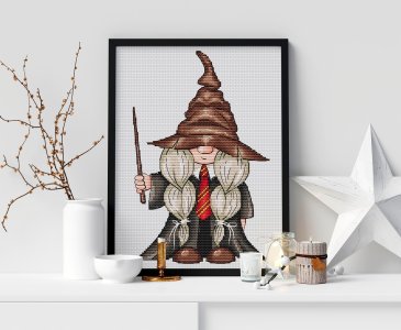 Gnome witch cross stitch, Magic wand cross stitch, Gnome girl cross stitch pattern, Counted cross stitch chart