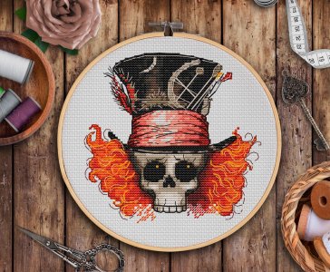 Mad Hatter skull cross stitch pattern, Alice in Wonderland cross stitch, Funny cross stitch pattern PDF, Counted Cross stitch chart