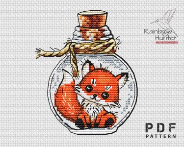 Fox cross stitch, Bottle cross stitch pattern PDF, Animal cross stitch, Cute cross stitch, Counted cross stitch chart, Kids room xstitch