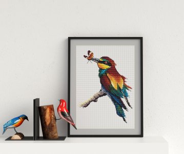 Bird cross stitch pattern, Bee-eaters cross stitch, Wildlife cross stitch chart, Modern cross stitch PDF