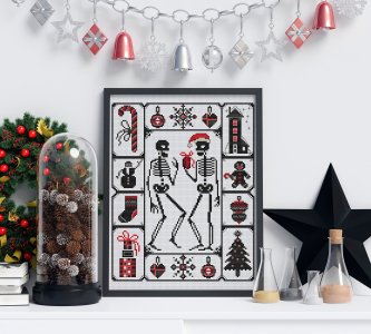 Christmas Skeleton sampler cross stitch pattern PDF, Gothic cross stitch, Collage cross stitch pattern, Counted cross stitch chart, Holiday
