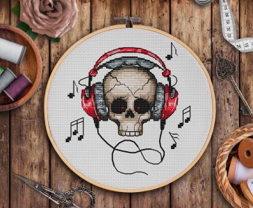 Music lover cross stitch pattern PDF, Skull cross stitch, Headphones cross stitch, Funny cross stitch chart