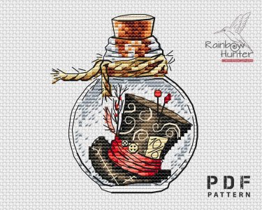 Alice in Wonderland cross stitch, The Mad Hatter&#39;s Hat cross stitch, Bottle cross stitch pattern PDF, Counted cross stitch chart