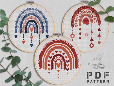Boho rainbow, Cross stitch pattern PDF, Boho cross stitch bundle, Easy cross stitch pattern, Abstract cross stitch