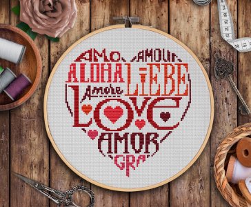Heart cross stitch, Love cross stitch, Valentines cross stitch pattern, Lettering Love Cross Stitch, Easy cross stitch chart