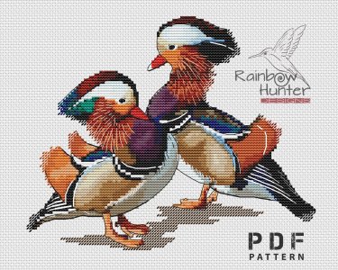 Bird cross stitch, Mandarin duck cross stitch pattern, Wildlife cross stitch chart, Nature cross stitch PDF
