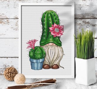 Gnome cross stitch,  Cactus cross stitch, Cute cross stitch pattern PDF, Counted cross stitch chart