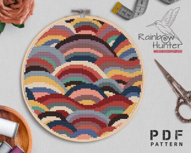 Rainbow cross stitch pattern PDF, Boho cross stitch, For beginners, Easy cross stitch pattern, Abstract cross stitch