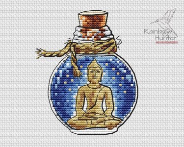Seated Buddha cross stitch pattern, Bottle cross stitch, Small cross stitch, Mini cross stitch chart, Zen pattern, Meditation