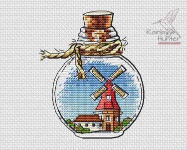 Mill cross stitch pattern PDF, Bottle cross stitch, Small cross stitch, Mini cross stitch chart, Rustic landscape