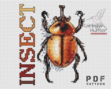 Orange Beetle cross stitch, Insect cross stitch pattern PDF, Bug cross stitch, Nature cross stitch chart