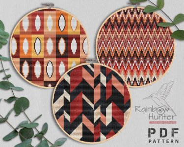 Mid century cross stitch pattern,  Boho print cross stitch bundle, Easy cross stitch, Geometric cross stitch chart