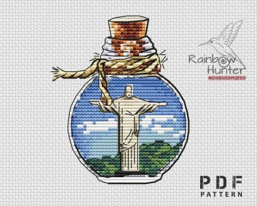 Christ the Savior cross stitch, Bottle cross stitch, Rio de Janeiro cross stitch pattern PDF, Brazil cross stitch, Travels pattern