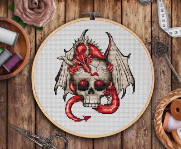 Dragon cross stitch,  Skull cross stitch pattern PDF, Creepy Cute cross stitch, Scary cross stitch, Counted Cross stitch chart
