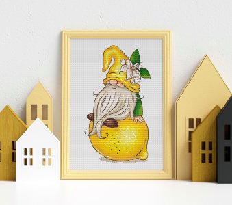 Yellow gnome cross stitch pattern, Lemon cross stitch, Fruit cross stitch pattern PDF, Counted cross stitch chart