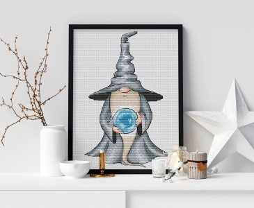 Gnome mage cross stitch, Gnome cross stitch pattern PDF, Magician cross stitch, Counted cross stitch chart, Gnome wizard, Warlock