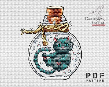 Alice in Wonderland cross stitch, Cheshire Cat cross stitch pattern, Bottle cross stitch, Small cross stitch, Counted cross stitch chart