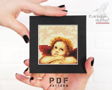Mini art cross stitch pattern, Angel of the Sistine Madonna, Cross Stitch Raphael Santi, masterpiece tiny, Modern cross stitch pattern PDF
