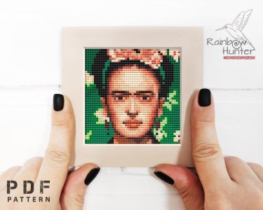 Mini art cross stitch, Miniature Frida Kahlo cross stitch pattern PDF, Tiny portrait, Easy cross stitch, Counted cross stitch chart