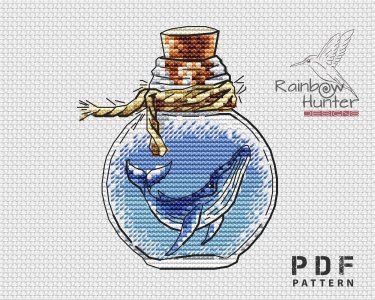 Whale cross stitch, Bottle cross stitch, Sea cross stitch pattern PDF, Mini cross stitch, Counted cross stitch chart, Underwater xstitch