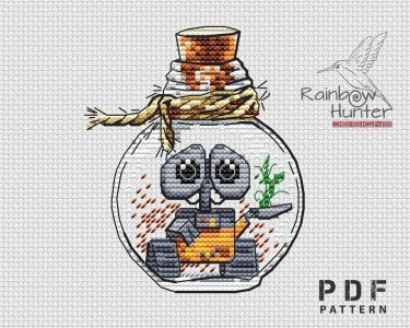 Robot cross stitch, Bottle cross stitch, Cartoon cross stitch pattern PDF, Small cross stitch, Cute cross stitch chart