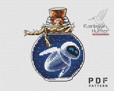Robot girl cross stitch, Bottle cross stitch, Cartoon cross stitch pattern PDF, Small cross stitch, Cute cross stitch chart, Space