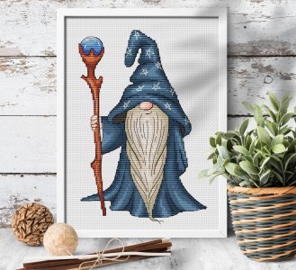 Gnome wizard cross stitch, Magician cross stitch, Gnome cross stitch pattern PDF, Counted cross stitch chart, Gnome mage, Warlock