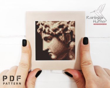 Mini cross stitch pattern PDF, Alexander the Great, Antique statue cross stitch, Masterpiece tiny, Modern cross stitch chart
