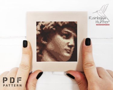 Mini cross stitch pattern PDF, Michelangelo&#39;s, Statue of David cross stitch, Antique statue, Masterpiece tiny, Modern cross stitch chart