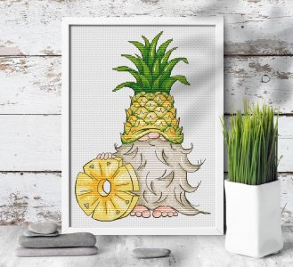 Gnome cross stitch, Pineapple cross stitch, Tropical fruit cross stitch pattern PDF, Counted cross stitch chart