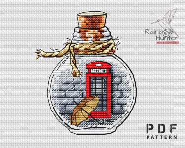 Red telephone box cross stitch K2 kiosk cross stitch pattern PDF London cross stitch Bottle xstitch Parasol Counted cross stitch chart