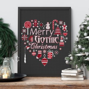 Gothic Christmas sampler cross stitch pattern PDF, Christmas Heart cross stitch, Counted cross stitch chart, Gothic Xmas,  Black background