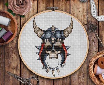 Viking cross stitch pattern PDF Skull cross stitch Scandinavian Cross stitch chart Creepy Cute cross stitch Horned Helmet Nordic xstitch