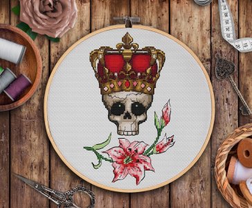 Skull with crown cross stitch pattern PDF, Crown cross stitch, Lily flowers cross stitch pattern, Counted Cross stitch chart, Victorian