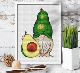 Gnome cross stitch, Avocado cross stitch, Tropical fruit cross stitch pattern PDF, Counted cross stitch chart