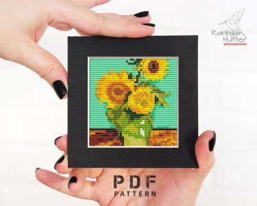Masterpiece tiny cross stith pattern PDF Sunflowers Mini Painting by Van Gogh Cross Stitch Pattern Mini art cross stitch Easy cross stitch
